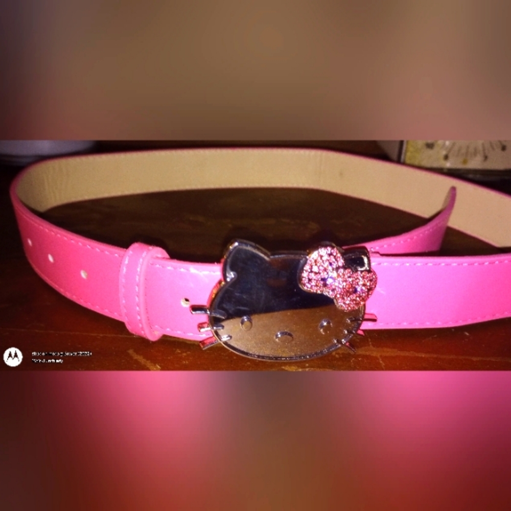 Hello Kitty New Pink Mirror Rhinestone Bow Belt Adjustable to 30''